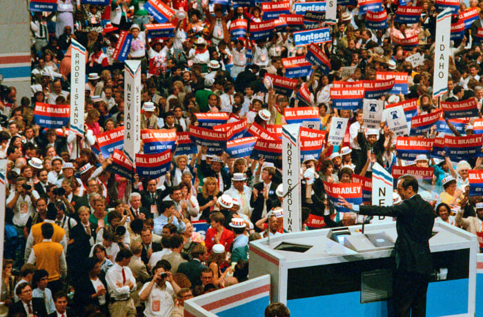 Bradley, a regular speaker at the Democratic National Convention (here in 1988), says he’s not opposed to Walker piggybacking off his football aura: “I don’t begrudge anybody using their fame to run for office.”